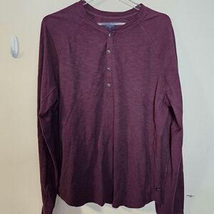 Good Man Soft Slin Long Sleeve Henley Pullover Mens Purple Size Medium